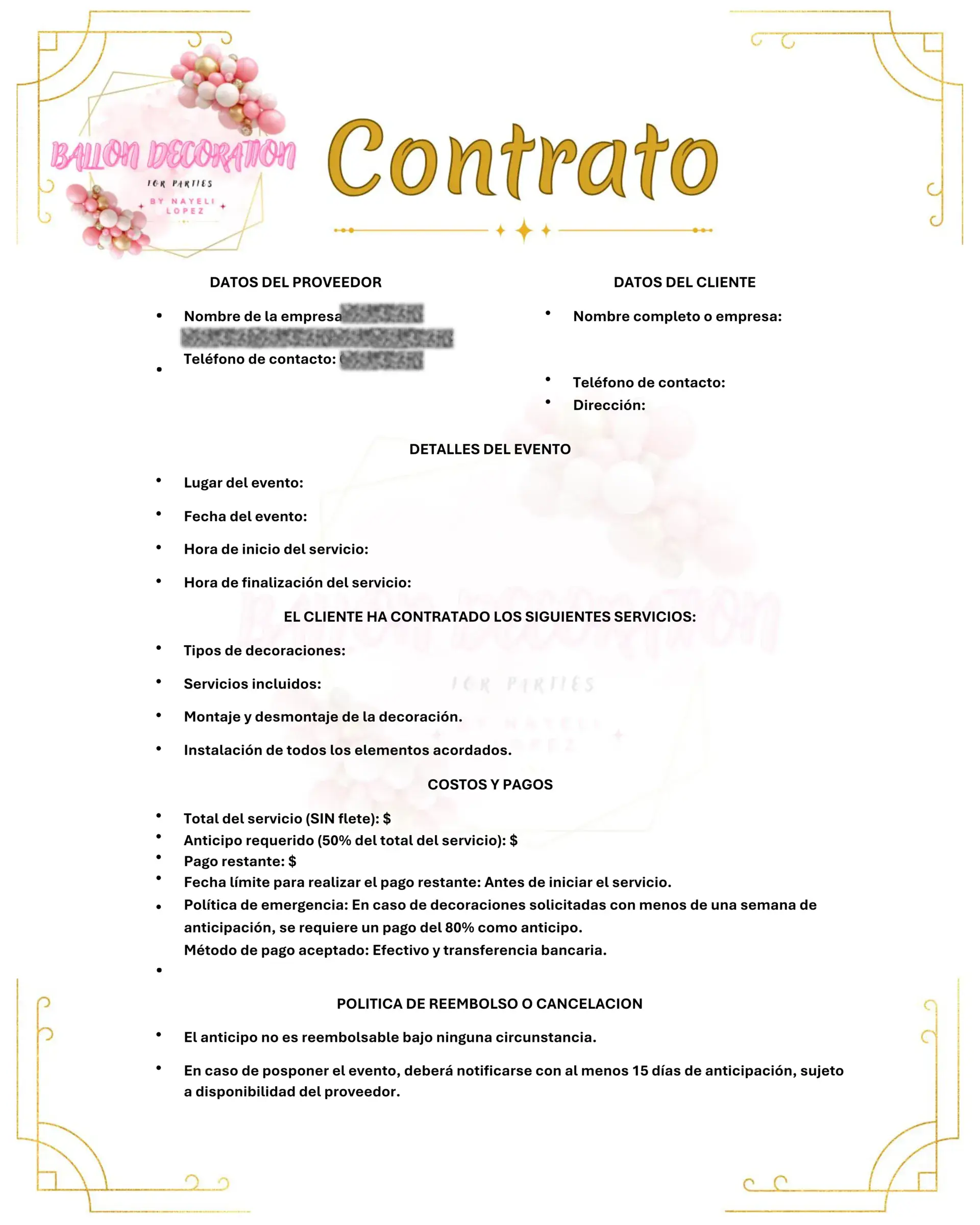 Contrato Servicios "Balloon Decoration"