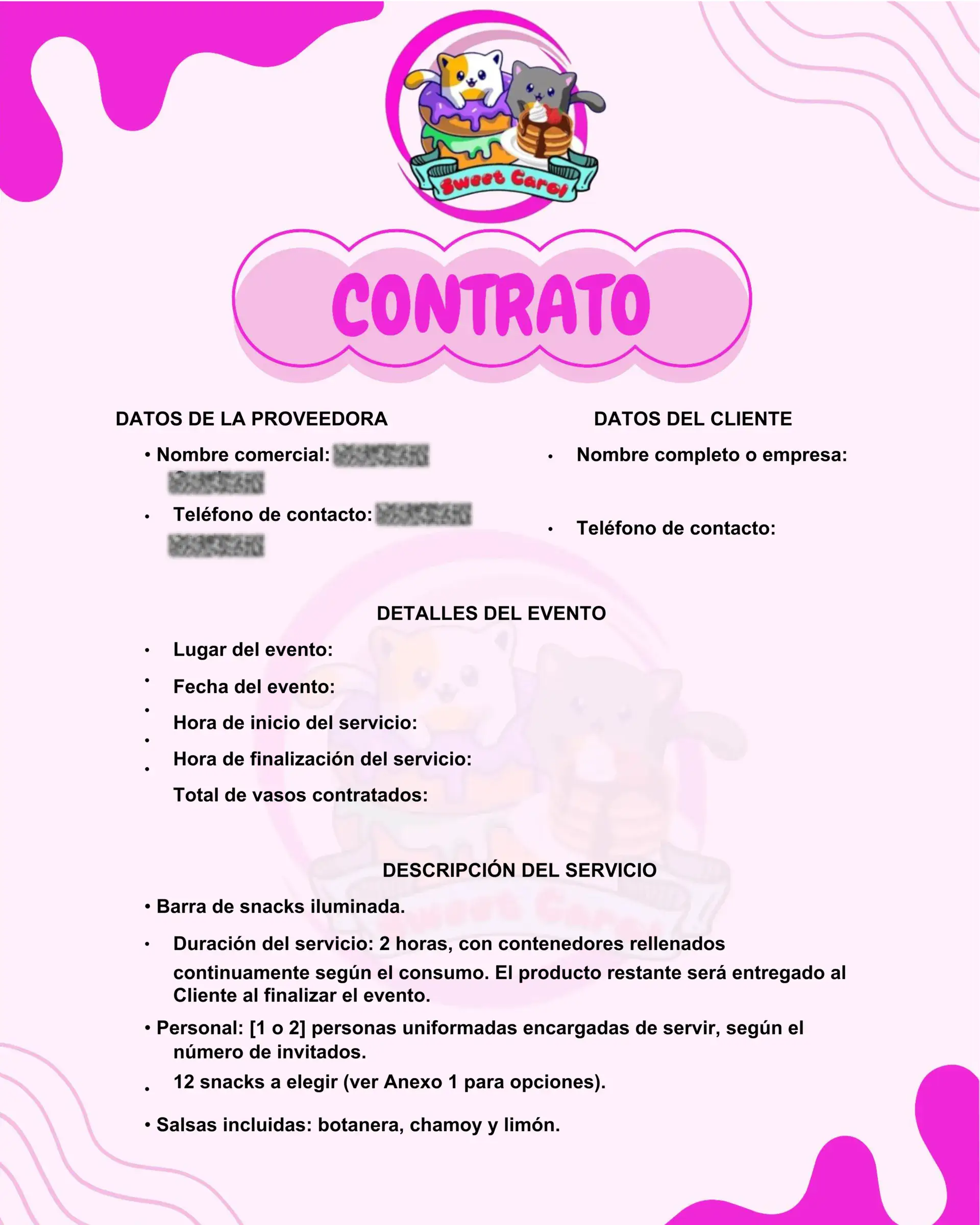 Contrato Barra Iluminada "Sweet Carol"